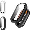Haofun 2 Pezzi Cover per Xiaomi Band 10, con 9H HD Ultra Vetro Temperato Pellicola Protettiva, PC Protettiva Custodia, Protezione Completa - Trasparente + Nero