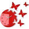 FLEXISTYLE Orologio da parete salotto tondo moderno FARFALLE rosso decorativo silenzioso 30 cm