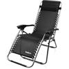 Todeco Sdraio Per Giardino, Sedia Pieghevole A Gravità Zero, 165 x 112 x 65 cm, Nero, con cuscino, Textilene, Carico massimo: 100 kg, Materiale: Acciaio