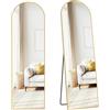 SONGMICS Specchio a Figura Intera, 150 x 40 cm, Specchio da Terra ad Arco con Supporto, Cornice in Lega di Alluminio, Vetro Temperato, Camera da Letto Soggiorno, Oro Pallido LFM035AB01