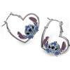 Disney Orecchini a cerchio Disney Stitch per ragazze, placcati in argento, con cuore dell'amore