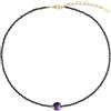 COAI Collana da Donna con Perline Sfaccettate di Tormalina Nera e Cuore di Ametista, Collana Pietre Naturali da Donna Estiva Minimalista