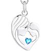 YL Collana Madre e Figlia Argento 925 e Marzo Pietra portafortuna Acquamarina Pendente Cuore per Mamma Donna,Catena 18-20CM