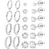 JeweBella 10 Paia Classico Orecchini Acciaio Chirurgico Donna Uomo Piccoli Orecchini Cerchio Anallergici Piercing Orecchini a Bottone Set Impilabili Orecchini a Lobo Orecchini Donna Argento/Oro