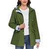 heekpek Giacca Impermeabile Donna Antipioggia Righe Lungo Giubbotto Parka Leggero Cappotto Leggera Cappuccio Trench Pioggia Antivento Elegante Zipper Softshell con Tasca e Coulisse(VerdeMilitare, S)