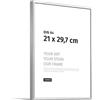 JUNOMI® Cornice portafoto A4 (21 x 29,7 cm), alluminio argento opaco elegante - profilo slim, vetro acrilico antiurto, appendiatura orizzontale e verticale