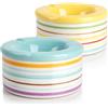 com-four® 2x Posacenere Antivento in Ceramica Dolomite - Portacenere Grande con Coperchio in Ceramica con Strisce Colorate in Blu e Giallo (02 pezzi 14 cm giallo blu)