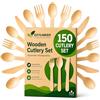 EZYLINKER Set di posate compostabili al 100% (150 pezzi) - Posate in legno compostabili ecocompatibili [50 forchette, coltelli, cucchiai] - Set di posate, forchette, cucchiai e coltelli in legno usa e getta