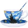 Eplze Set tazza e piattino in porcellana fine, 200 ml, dipinti di Van Gogh (notte stellata)