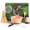 Torven Matcha Kit per Principianti - Matcha Set 7 Pezzi con Ciotola (Chawan), Frullino in Bambù (Chasen), Cucchiaio, Setaccio, Porta Chasen e Base - Set per Cerimonia del Tè Matcha Artigianale (rosa)