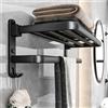 NONE Portasciugamani da bagno da 60 cm con barra porta asciugamani e ganci, da parete, nero