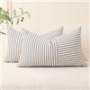Hckot Set di 2 federe per cuscini in stile rustico 30 x 50 cm, motivo patchwork a righe nere, in lino, decorative, per divano, sedia, camera da letto, decorazioni primaverili (nero)