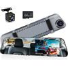 NHOPEEW Mirror Dash Cam 4,7 pollici 720P Doppia telecamera frontale e posteriore - Super visione notturna/Registrazione in loop/Compensazione dell'esposizione - Telecamera di backup per auto