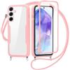FERLAN Cover per Samsung Galaxy A16 con Cordino, 360 Gradi Antiurto Custodia con Protezione Schermo Integrata Trasparente Rugged TPU Bumper Doppia Protettiva Cover per Samsung Galaxy A16 -Rosa