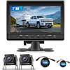VECHTEL Kit Telecamera Posteriore IPS HD 7 Pollici con 2 Telecamera, Telecamera Retromarcia Auto con Impermeabile IP68 Visione Notturna DVR per 12V-36V Camion Autobus Furgoni Camper Pickup