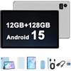 Crelander Tablet Android 15 da 10,1 pollici, 12 GB + 128 GB, batteria da 5000 mAh, touch screen 1280 x 800, Bluetooth/WiFi, bundle con custodia, tastiera, mouse e stilo (blu)