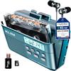 KLIM K7 Cassette Player - Convertitore Cassette MP3 - Lettore Cassette Audio Portatile - Microfono e Altoparlante Incorporati - Batteria Ricaricabile - Auricolari - Scheda SD da 16 GB - Blu