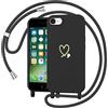Jrkvniv Cover per iPhone 8/iPhone SE 2020/iPhone 7/SE 2022 con Cordino Regolabile, Custodia con Collana Tracolla Laccio Collo Morbido TPU Silicone Lanyard Necklace Motivo Amore Cuore Case, Nero