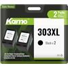 kamo 303XL (2 X Nero) Cartucce d'inchiostro compatibili con HP 303 303 XL - per Envy Photo 6220 6230 6232 6234 7130 7134 7830, Envy Inspire 7220e 7221e 7224e 7920e 7921e 7924e. 7925e, Tango x