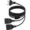 LANMINGLEL Spina europeo di tipo C su doppia presa tipo C, cavo di prolunga 2 in 1, spina 0,75 mm², max. 2,5 A/250 V per TV computer monitor