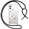 Yirlbey Cover per iPhone 16 Plus 6,7 Pollici con Cordino, Custodia Trasparente con Fiori di Campo Disegni Aesthetic Laccio Tracolla Corda, Protective Case Rigida Collana Antiurto Sottile per Ragazza