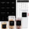 Prefdo - 168 etichette per dispensa, minimalista, impermeabili, prestampati, con nome di cibo + numeri per organizzare la cucina, contenitori, barattoli e contenitori (nero)