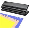 CAAGGMM Perforatrice a 6 Fori, Perforatrice per Carta, Foratrice in Metallo a 6 Fori, Perforatore Portatile Regolabile, Perforatore in Ufficio, per A3, A4, A5, B3, B4, B5 Carta, per Capacità 6 Fogli(Nero)