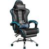 Yaheetech Sedia Gaming Ergonomica Massaggiante Reclinabile con Poggiapiedi Poggiatesta e Supporto Lombare Braccioli Imbottiti in Finta Pelle Poltrona Gamer da Scrivania con Ruote Girevole Grigio