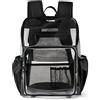 KUI WAN Zaino trasparente per scuola grande borsa trasparente con multi-tasche in PVC trasparente zaino per college, nero, Large, Zaini leggeri
