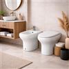 RAK Ceramics Coppia Sanitari Vaso WC e Bidet a Pavimento Filomuro Compact Colore Bianco con Sedile Incluso ,