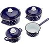 GSW 189606 - Set di pentole a pois, 7 pezzi, colore: blu/bianco, acciaio smaltato, plastica