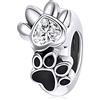 Qings Charm Zampa di Cane in Argento 925 Sterling con Zirconi e Anello in Silicone - Adatto per Bracciali Europei - Regalo per Amanti degli Animali