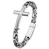 Flongo Bracciale da uomo a forma di croce in argento bizantino, design hip hop rock, gioielli religiosi per cattolici, cristiani, regalo per Pasqua, battesimo, comunione, Natale