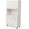 Mobile buffet con 6 ante e 1 cassetto bianco e acacia, 101x42,3x185,3 cm