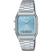 Casio Collection - Orologio unisex al quarzo Classico cinturino in Acciaio INOX Grigio cassa in Resina display analogico verde - AQ-230A-2A1