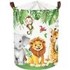 HUUMONSS Grande Cesta Porta Biancheria Simpatici Animali della Giungla Pieghevole Cestini Portaoggetti Giocattoli Vestiti per Bambino Cesta Indumenti Sporchi per Bagno,Leone,63L