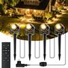 MAGGIFT Faretto LED per esterni, illuminazione da giardino, bianco caldo, 3000 K, con telecomando/timer, dimmerabile, 3 modalità di luce, impermeabile IP67, lampada con adattatore 17 m 24 V, per