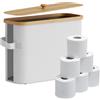 Relaxdays Portarotoli Relaxdays, 12 Rotoli, HxLxP: 33 x 45 x 16 cm, Stoffa, bambù, Contenitore per Carta igienica, Bianco