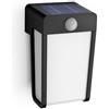 PHILIPS LED Shroud Lampada Solare da Parete per Esterni in Vetro Smerigliato, Luce Bianca Calda, 2.3W, Sensore di Movimento, IP44, Nero