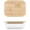 H&H Contenitore in Vetro Rettangolare con Coperchio in Bambù - 370 ml, 15x11 cm - Ermetico, Lavabile in Lavastoviglie, Uso in Forno e Microonde (senza coperchio)