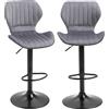 Easycomfort Set 2 Sgabelli da Bar ad Altezza Regolabile con Seduta Ergonomica e Poggiapiedi, Sgabelli Alti in Effetto Velluto e Metallo, 47x51.5x92-114 cm, Grigio