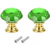 Generic Hotooldo - Pomelli per cassetti in cristallo con base dorata, 30 mm, maniglie per porte a forma di diamante, con vite, per casa, cucina, ufficio, cassettiera, cassetto, 2 pezzi, base verde-oro