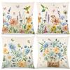ZJILIXIA 4 Pezzi Federe Cuscini Divano 40x40cm,Federe per Cuscini Fiori Primaverili,Federa per Cuscino in Lino,Federa per Cuscino Farfalle E Uccelli Da Giardino Fiorito,Per Divano Decorazione Della Casa (A)