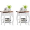 HOMCOM Set di 2 Comodini da Notte con Cassetto e Ripiano Aperto Effetto Rovere Stile Francese 45x35x55 cm Bianco e Rovere | Aosom Italy