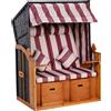 Outsunny Strandkorb Ostsee Volllieger 2 Posti Sedie da Spiaggia in Legno di Pino, Schienale Regolabile su 5 Livelli, Sedia da Spiaggia con Poggiapiedi e Tavolini Laterali, Intreccio PE, Sedia da Spiaggia per Balcone, Rosso+Bianco | Aosom Italy