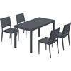 Outsunny Set Mobili da Giardino 5 pezzi, Tavolo Lungo con 4 Sedie Impilabili, Design a Lamelle, per 4 Persone, Grigio Scuro | Aosom Italy
