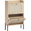 HOMCOM Scarpiera per 12 Paia, Mobile Portascarpe con 2 Cassetti Ribaltabili, Ante in Rattan e Ripiani Regolabili, 60x23,7x99,5 cm, Rovere | Aosom Italy