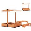 AIYAPLAY Sabbiera per Bambini 3 a 8 Anni in Legno con Tendalino Regolabile, Tavolo da Picnic e Panchine, 184x110x120 cm, Marrone | Aosom Italy