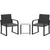 Outsunny Set di Mobili da Giardino in Rattan Sintetico con 2 Sedie, Cuscini e Tavolino con Piano in Vetro, Grigio | Aosom Italy