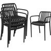 Outsunny Set di 4 Sedie da Patio Impilabili, Sedie da Pranzo per Esterni con Schienale Curvo, Seduta con Listelli e Braccioli, Nero | Aosom Italy